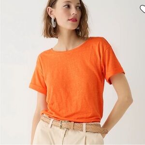 J. Crew Orange Firefly Linen Crewneck Rolled Cuff Short Sleeves Tee size S